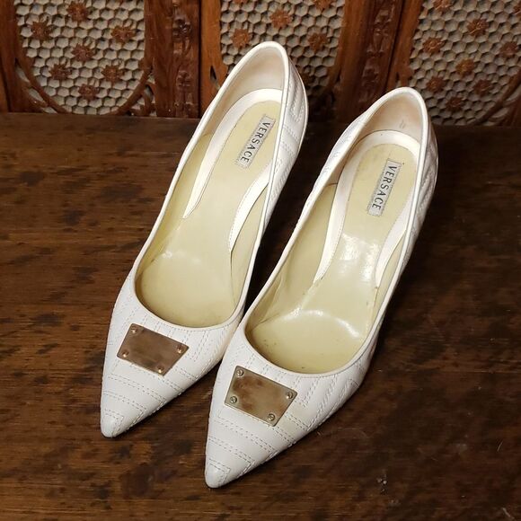 Versace Shoes - Vintage Versace Quilted off white cream heels size 38 shoes